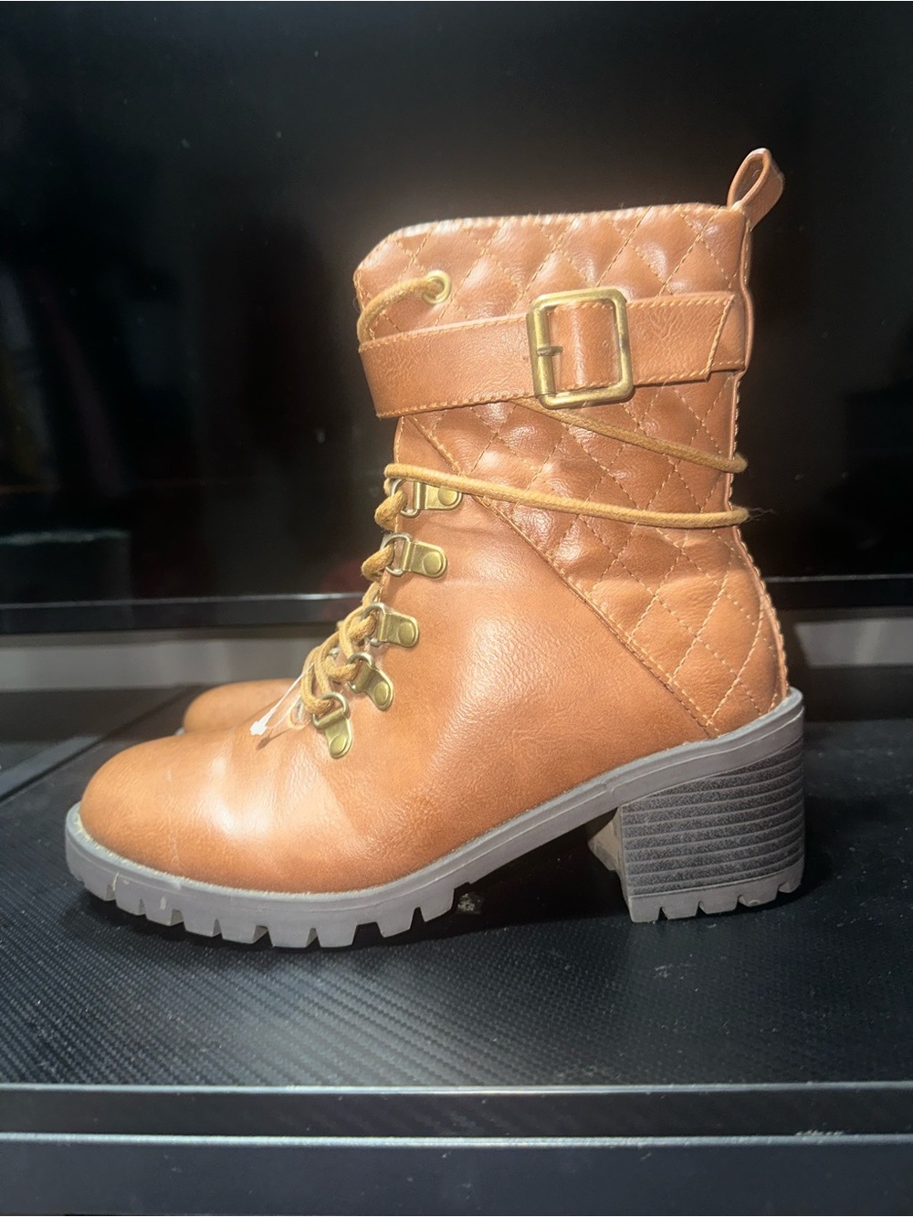 Forever 21 Quilted Lace-Up Ankle Boot in Cognac
